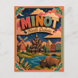 Cartão Postal Arte em Papel de Minot North Dakota PopCut Estados