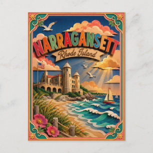 Cartão Postal Arte em Papel de Narragansett Rhode Island PopCut 