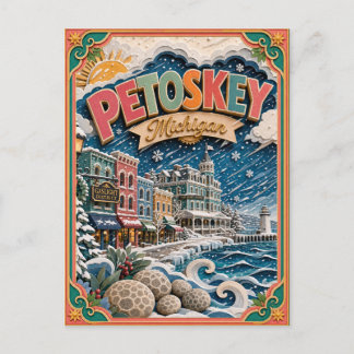 Cartão Postal Arte em Papel de Petoskey Michigan PopCut Estados