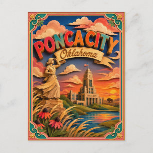 Cartão Postal Arte em Papel de Ponca City Oklahoma PopCut States