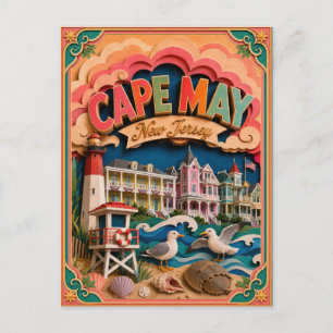 Cartão Postal Arte em Papel PopCut Estados Cape May Nova Jersey