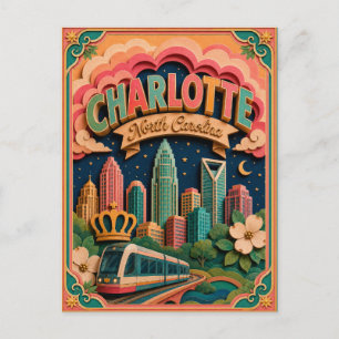 Cartão Postal Arte em Papel PopCut Estados Charlotte Carolina do