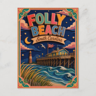 Cartão Postal Arte em Papel PopCut Estados Folly Beach Carolina