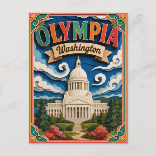 Cartão Postal Arte em Papel PopCut Estados Olympia Washington