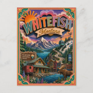 Cartão Postal Arte em Papel PopCut Estados Whitefish Montana