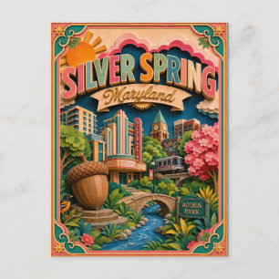 Cartão Postal Arte em Papel Silver Spring Maryland PopCut States