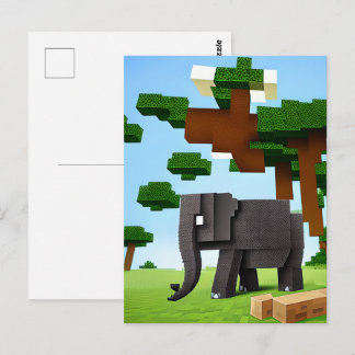 Cartão Postal Arte em Pixel de Elefante Fofo da Savana