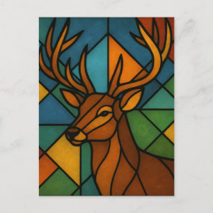 Cartão Postal Arte em Vidro Pintado Estilo Tiffany com Cervo Vin