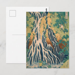 Cartão Postal Arte em xilogravura da Cachoeira Kirifuri de Hokus