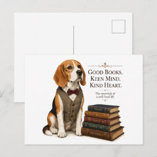 Cartão Postal Arte Erudita de Beagle Bibliotecário Vintage