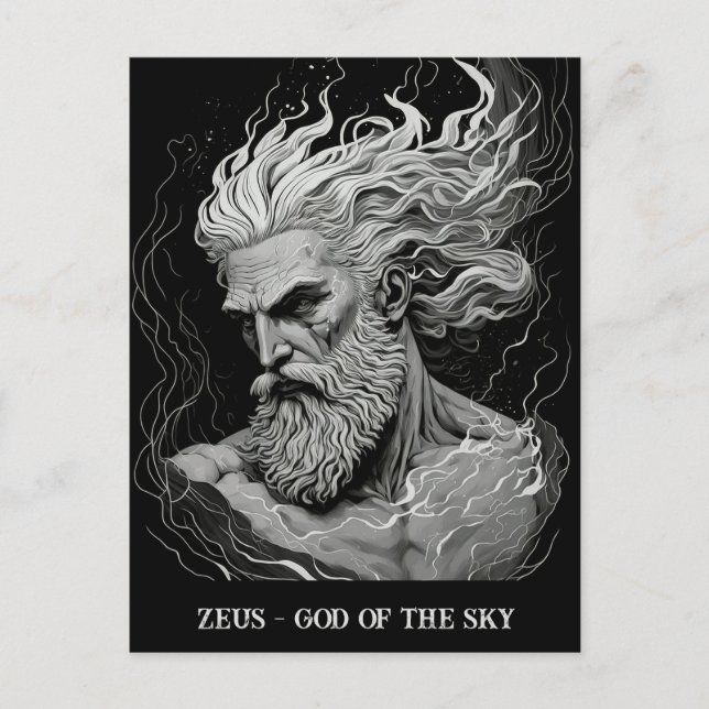 Cartão Postal Arte esboçada Negro e Zeus Branco Deus do Céu (Frente)