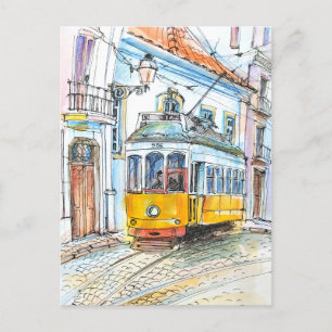 Cartão Postal Arte esboçada Trem Portugal