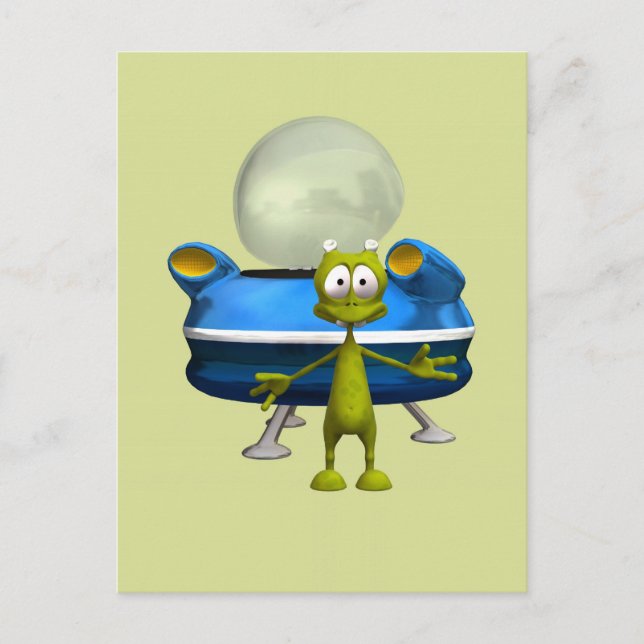 Cartão Postal Arte Espacial de Desenho Animado de UFO de Alien A (Frente)