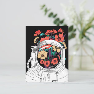 Cartão Postal Arte espacial floral de astronauta