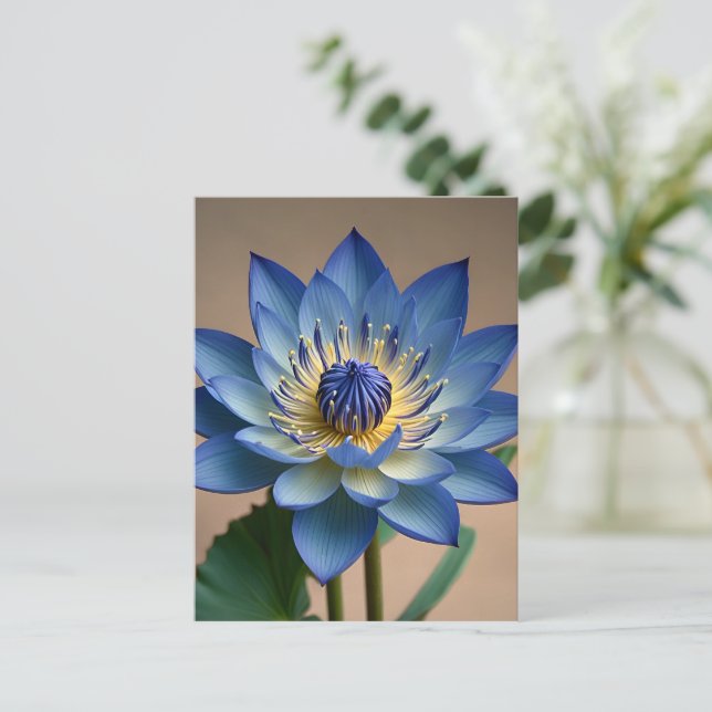 Cartão Postal Arte Espiritual Zen Azul Flor (Em pé/Frente)