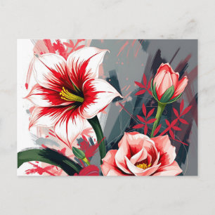 Cartão Postal Arte Expressiva Abstrato de Amaryllis e Camellia