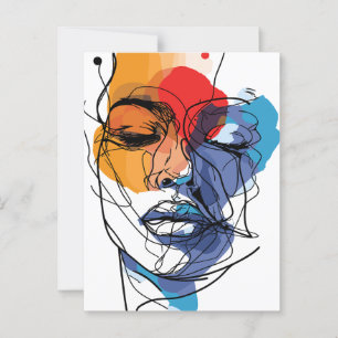 Cartão Postal Arte Facial de Linha Fluida Abstrata
