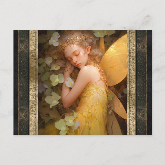 Cartão Postal Arte Fantasia Da Fada Dormindo (Frente)