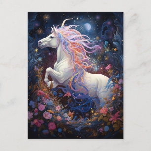 Cartão Postal Arte Fantástica de Cavalo Branco Magia
