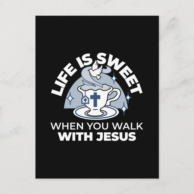 Cartão Postal Arte Fiável - Teacup com Cruz e Dove (Frente)