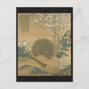 Cartão Postal Arte Fina Jardim de Pavão Chinoiserie Vintage