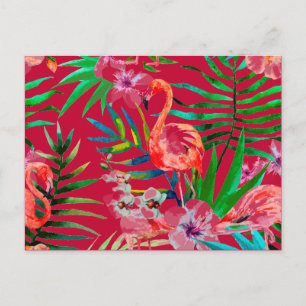 Cartão Postal Arte flamingo rosa tropical