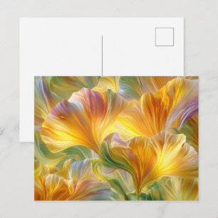 Cartão Postal Arte Floral Abstrata com Pétalas Amarelas