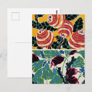 Cartão Postal Arte Floral Abstrata Vibrante Magenta e Laranja