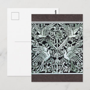 Cartão Postal Arte Floral Art Nouveau Vintage Papagaio Pássaro