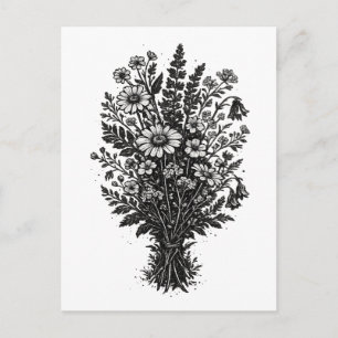 Cartão Postal Arte floral botânica linocut de flores silvestres