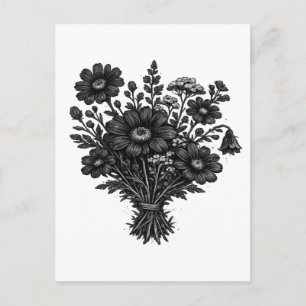 Cartão Postal Arte floral botânica linoleogravura de flores silv