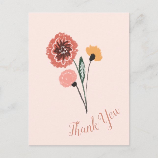 Cartão Postal Arte Floral de Buquê de Flores Silvestres Obrigado (Frente)