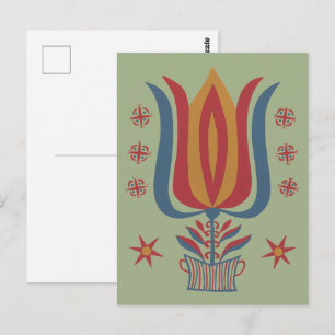 Cartão Postal Arte Folclórica Americana Vintage Decoração Floral