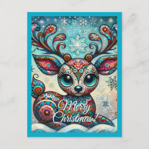 Cartão Postal Arte Foliar de Natal Whimsical Big Eyes