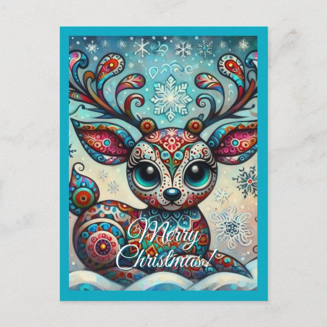 Cartão Postal Arte Foliar de Natal Whimsical Big Eyes (Frente)