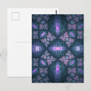 Cartão Postal Arte fractal 3D abstrato padrão azul roxo rosa