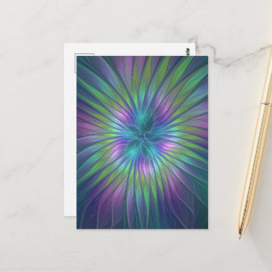 Cartão Postal Arte fractal abstrata de flor de fantasia colorida