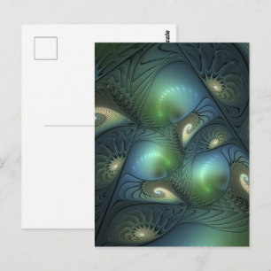 Cartão Postal Arte fractal abstrata em espiral verde bege azul t