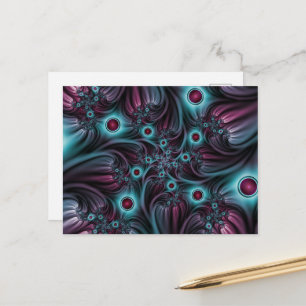 Cartão Postal Arte fractal abstrata rosa azul profunda