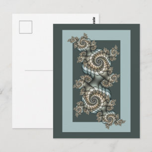 Cartão Postal Arte fractal azul claro bege abstrato espirais