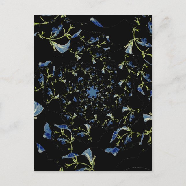 Cartão Postal Arte fractal de Sage azul e preto (Frente)