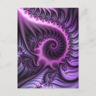 Cartão Postal Arte fractal espiral abstrata vibrante rosa roxo