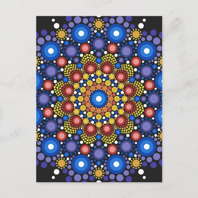 Cartão Postal Arte Fractal Floral Dotada Retro Mandala (Frente)