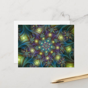 Cartão Postal Arte fractal roxa azulada abstrata iluminada brilh