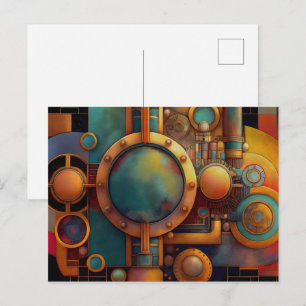 Cartão Postal Arte Geométrica Industrial Steampunk