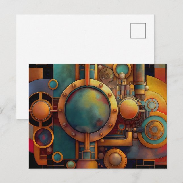 Cartão Postal Arte Geométrica Industrial Steampunk (Frente/Verso)