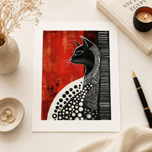 Cartão Postal Arte Gótico Vintage de Gato Preto Egípcio Bastet