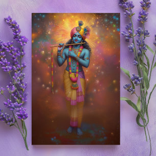 Cartão Postal Arte Hindu Foguetes Arco-íris Pastel Senhor Krishn