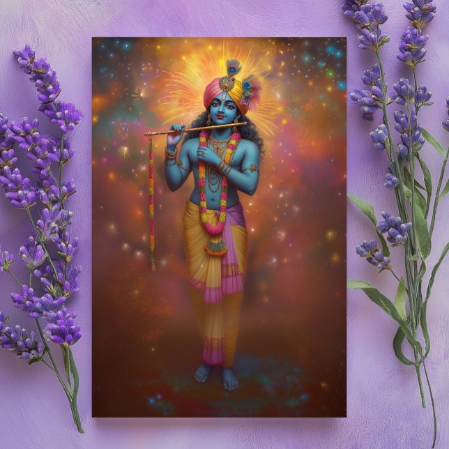 Cartão Postal Arte Hindu Foguetes Arco-íris Pastel Senhor Krishn (Criador carregado)
