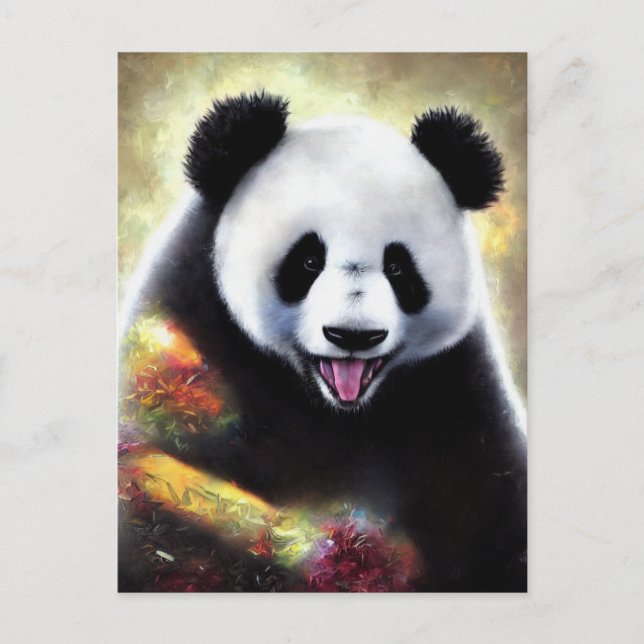 Cartão Postal Arte IA Panda Bear, Estrada Estranha (Frente)
